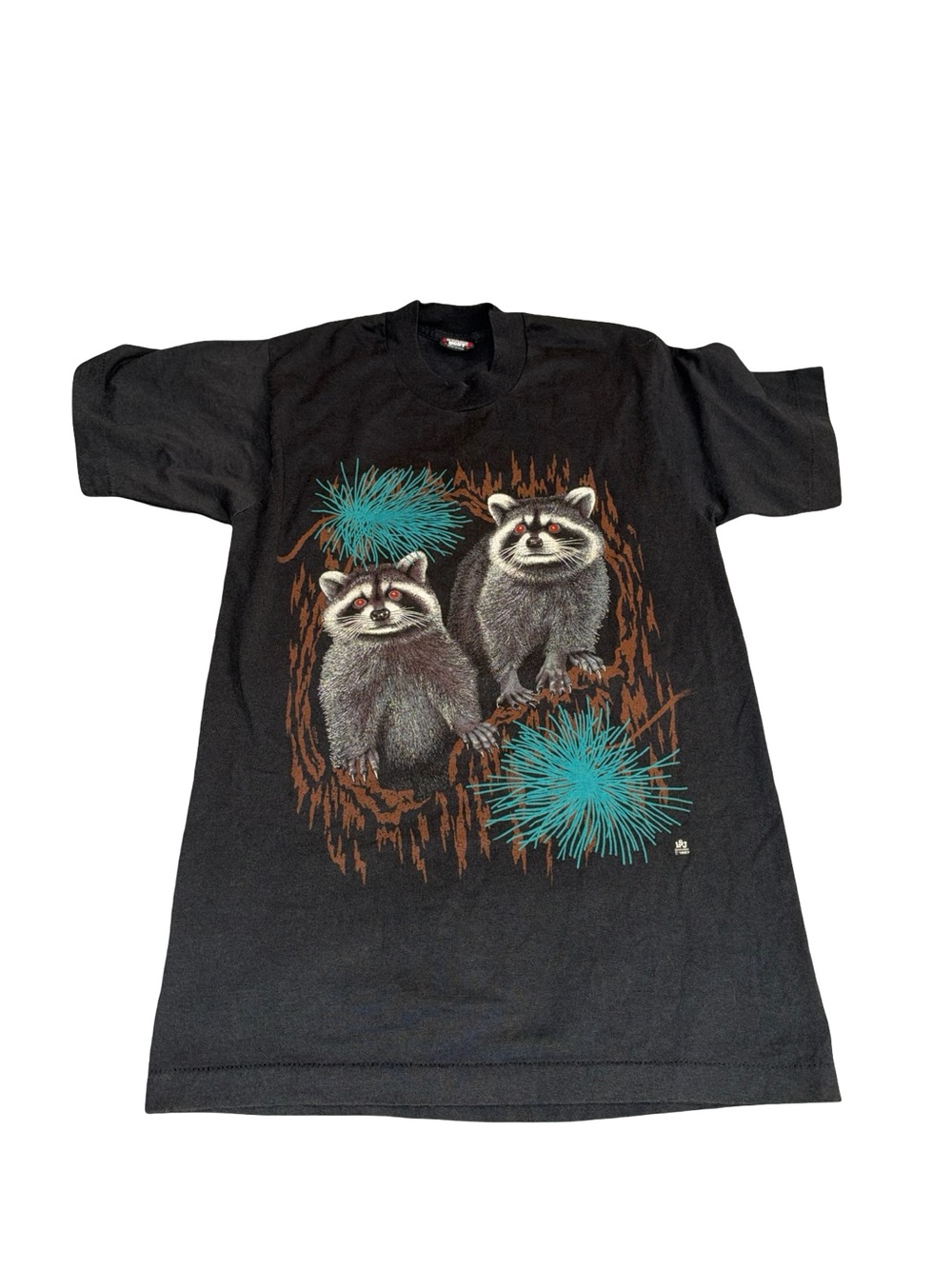 Screen Stars Black SS 1987 twin Raccoon Tee fits like unisex XS